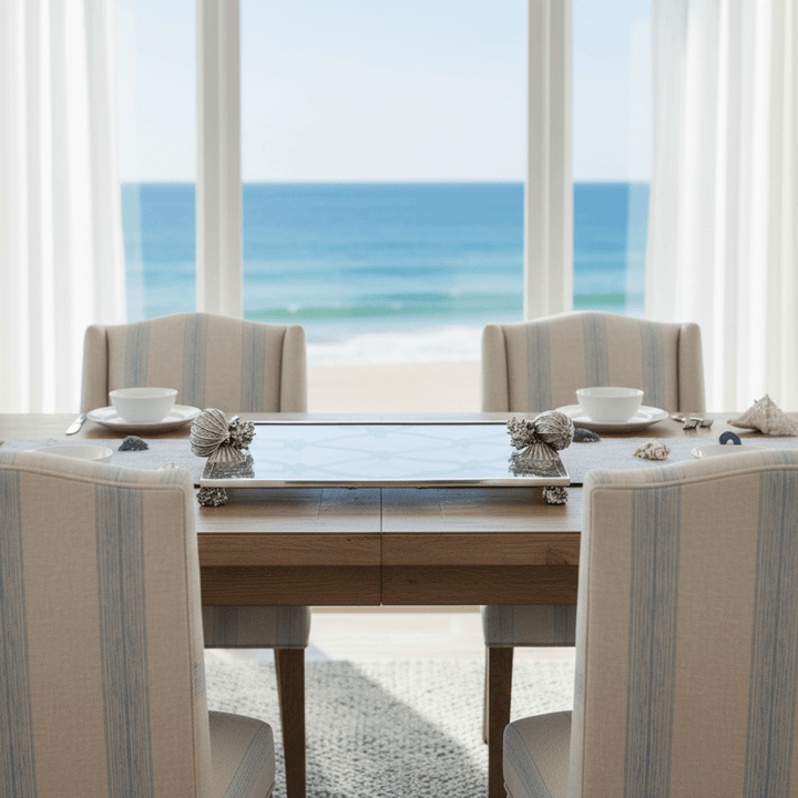 Vintage Pewter Marine Life Glass Tray