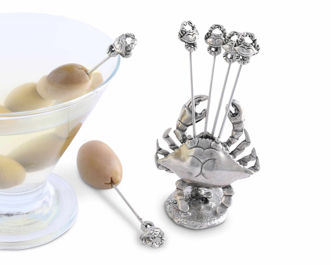Coastal Pewter Crab Appetizer Pick Set