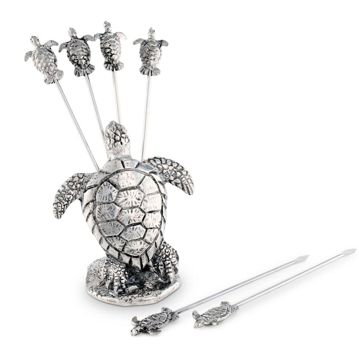 Vintage Coastal Pewter Sea Turtle Cocktail Pick Set