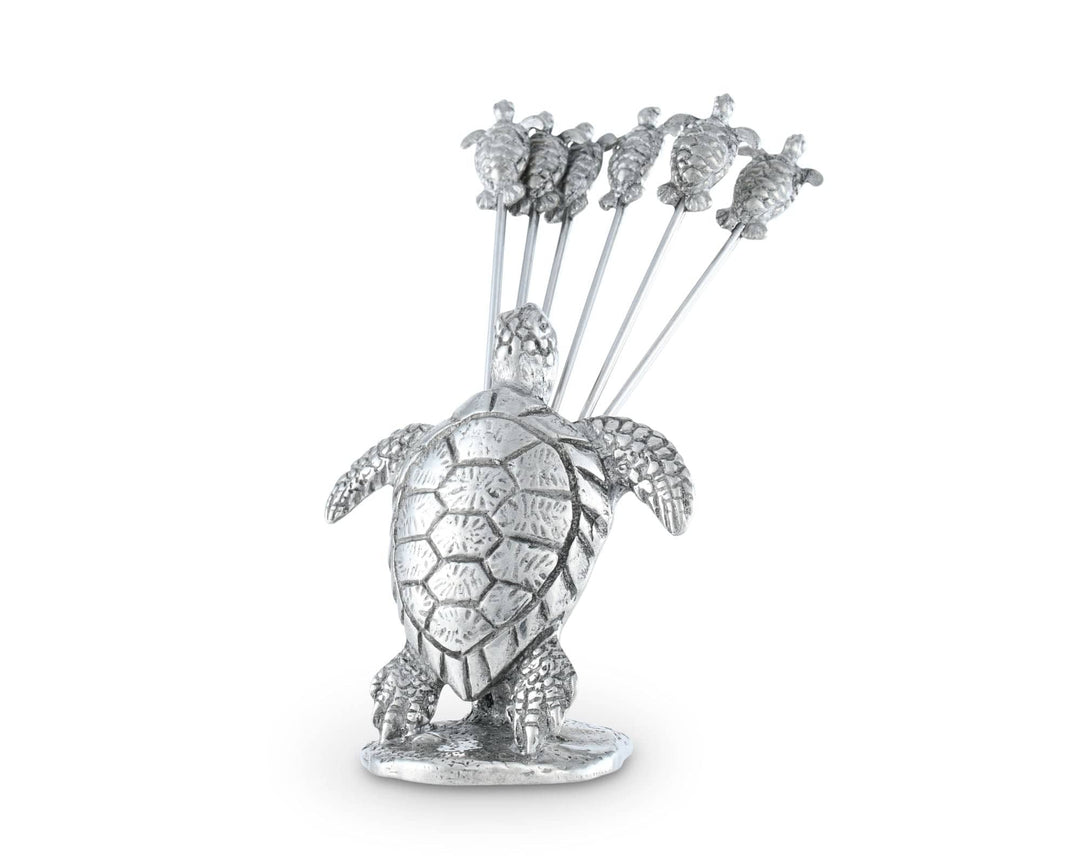 Vintage Coastal Pewter Sea Turtle Cocktail Pick Set