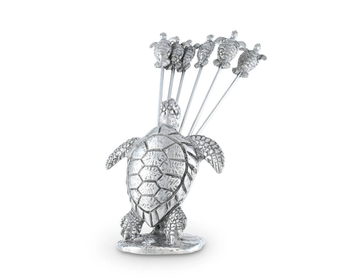 Vintage Coastal Pewter Sea Turtle Cocktail Pick Set