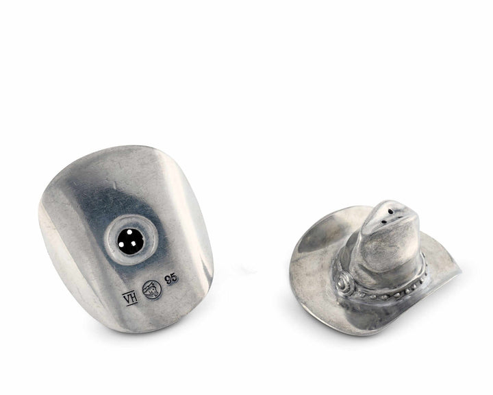 Pair of silver earrings on a white background