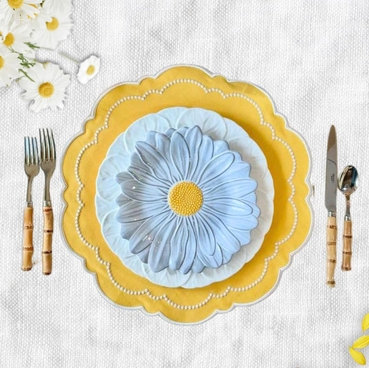 VELORA YELLOW ROUND FABRIC PLACEMAT (Set Of 4)