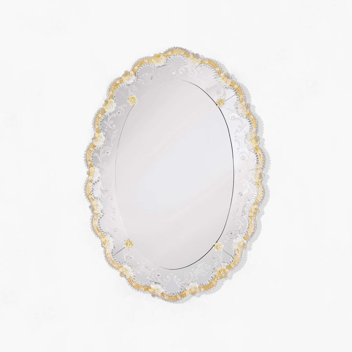 Venetian Murano Glass Oval Mirror with ornate design showcasing Italian craftsmanship and elegance.