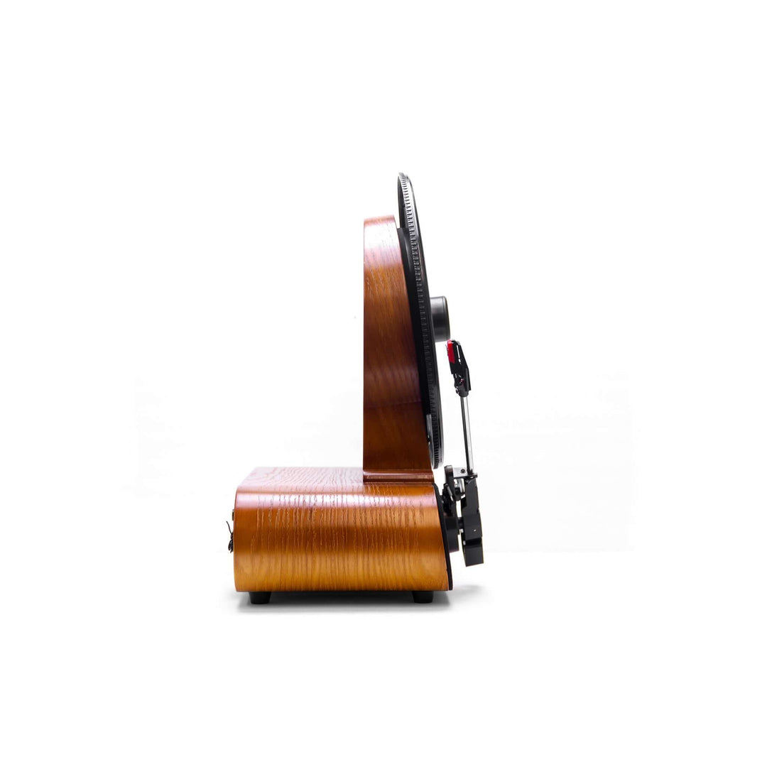 Side view of the vertical record player