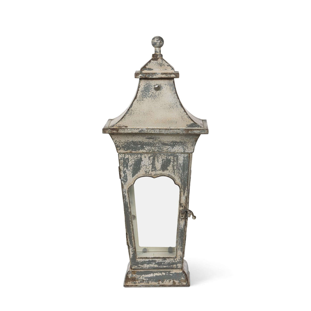 Vespera Iron Lantern, small: front view with scalloped window frame and latch