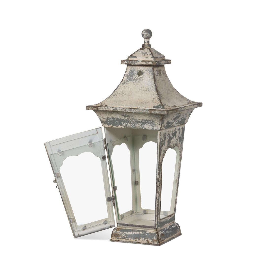 Vespera Iron Lantern, small: hinged front door open