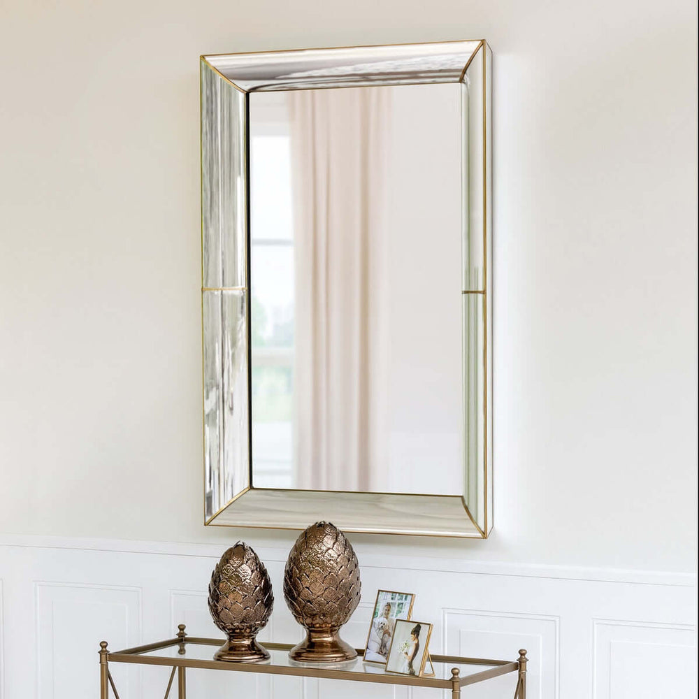 Vintage Beveled Wall Mirror with Gold Trim displayed in elegant room setting