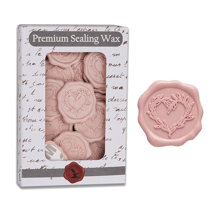 Vintage Branch Heart Wax Seal Stickers for Wedding Invitations in pink packaging