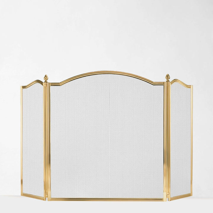 Vintage Brass Fireplace Screen with Black Mesh, handcrafted Italian design, elegant polished brass, home decor enhancement