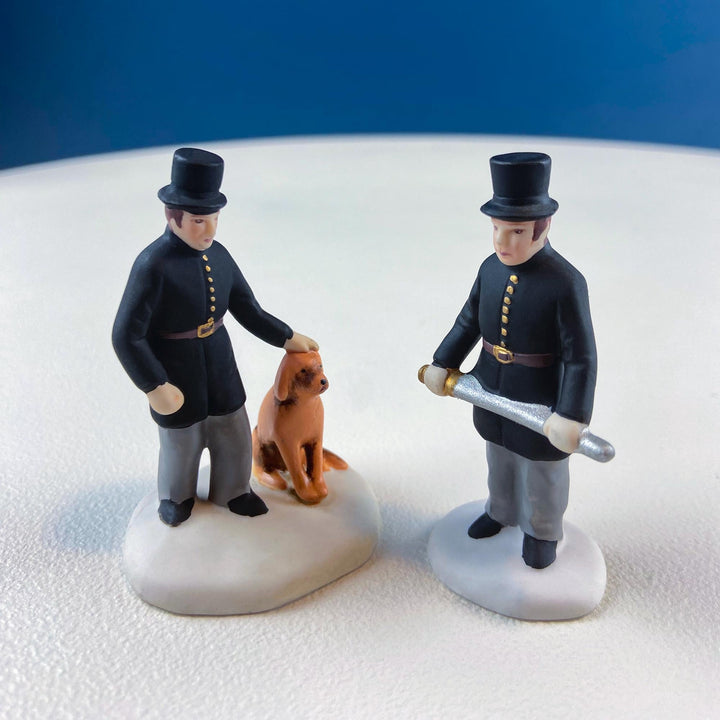 Vintage Blenham Street Bank & 2 Policeman Figurines by Department 56. Illuminated Christmas Village House. Dickens Village. Holiday Display.