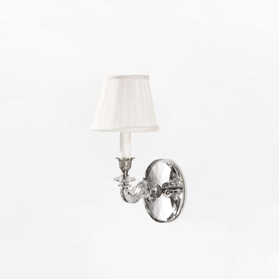 Vintage Crystal Wall Sconce with Polished Nickel Trim featuring elegant faceted crystal base and classic design.