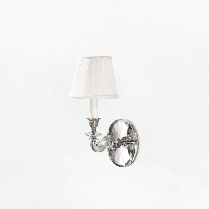 Vintage Crystal Wall Sconce with Polished Nickel Trim featuring elegant faceted crystal base and classic design.