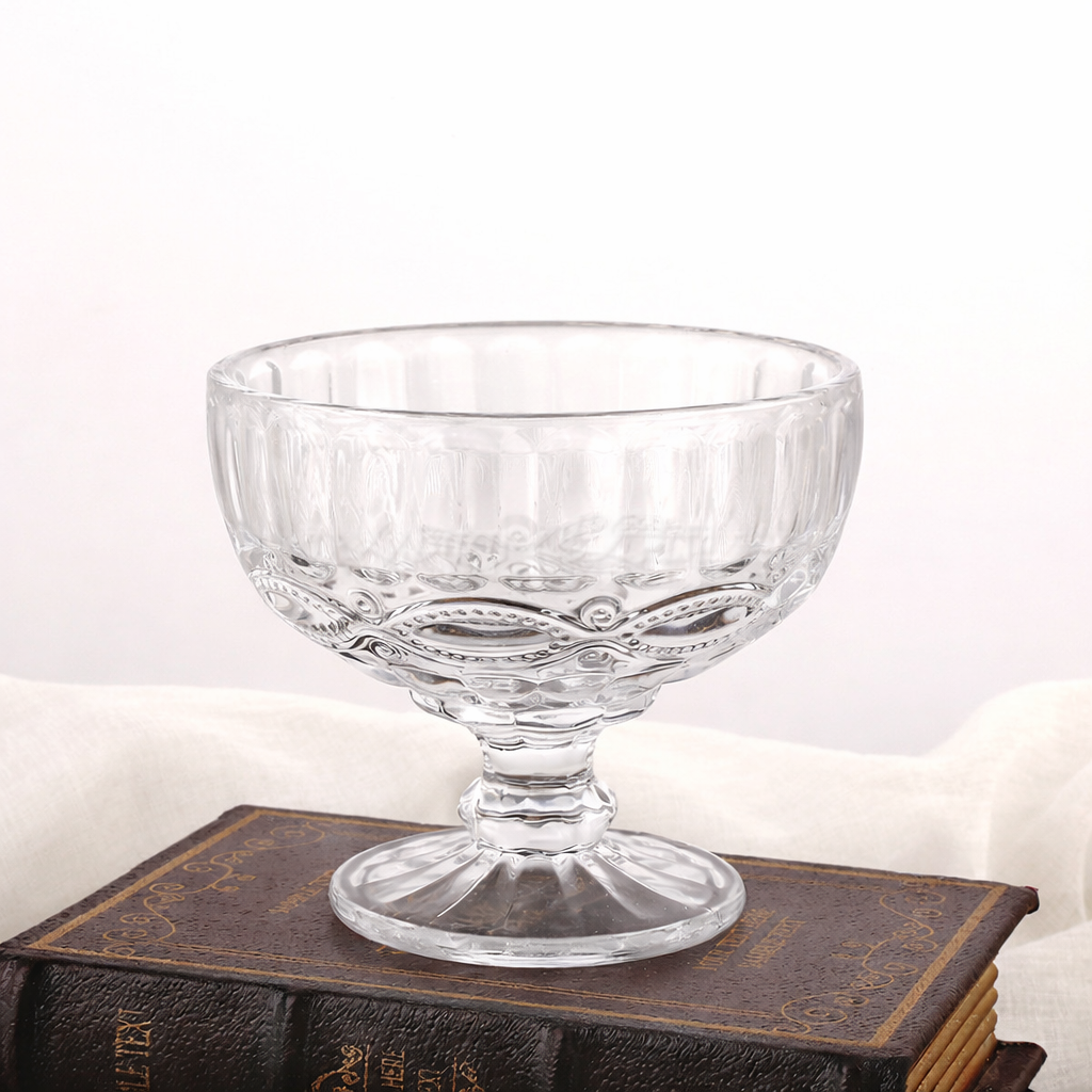 Close view of the two vintage-inspired pedestal dessert cup styles