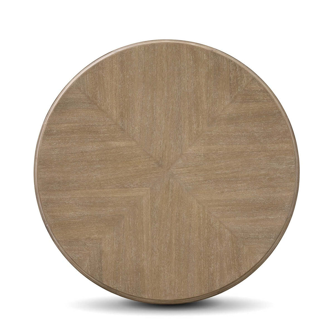 Top view of Vintage Farmhouse Round Pedestal Dining Table with natural wood finish