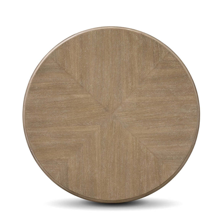 Top view of Vintage Farmhouse Round Pedestal Dining Table with natural wood finish