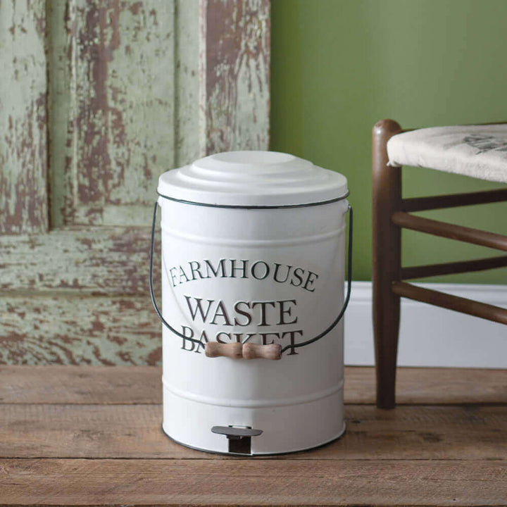 Vintage Farmhouse Wastebasket with Foot Pedal