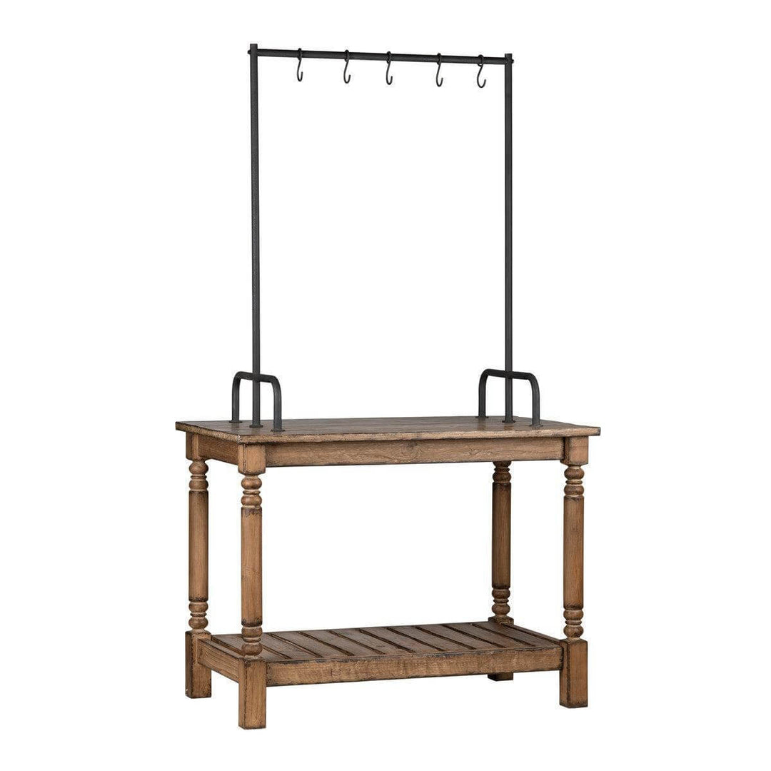 Vintage French Patisserie Kitchen Island with wooden finish and hooks, inspired by Parisian bakery design.