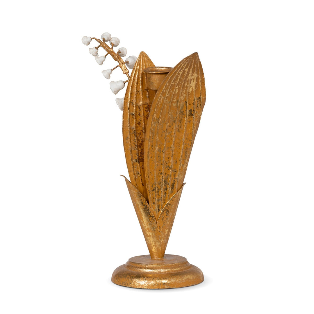 Vintage Gold Lily of the Valley Candle Holder with white tole blossoms, embodying elegance and sophistication for luxury home décor.