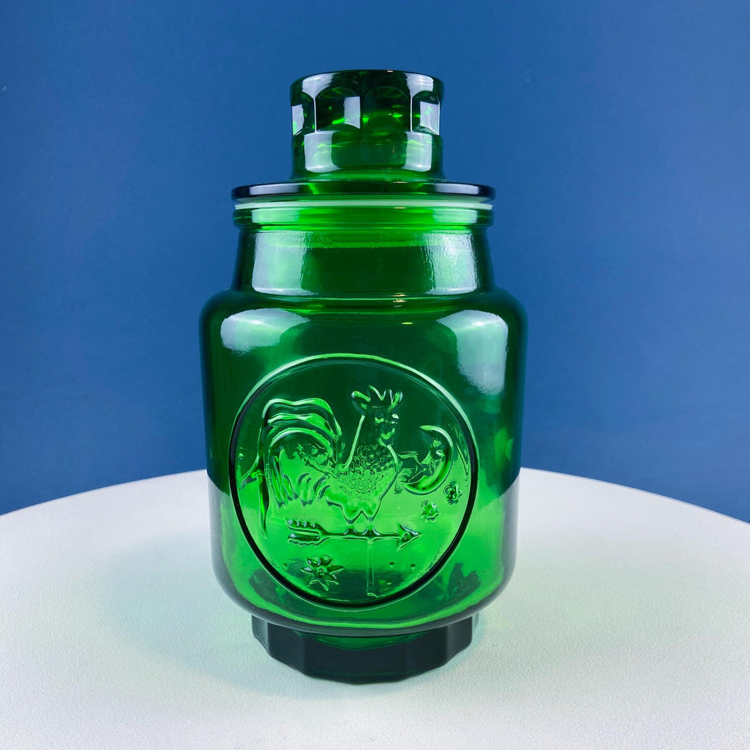 Vintage Green Glass Storage Jar with Lid. Wheton NJ. Glass Canister. Countertop Container or Cookie Jar. Modern Farmhouse. Dining Room Decor.