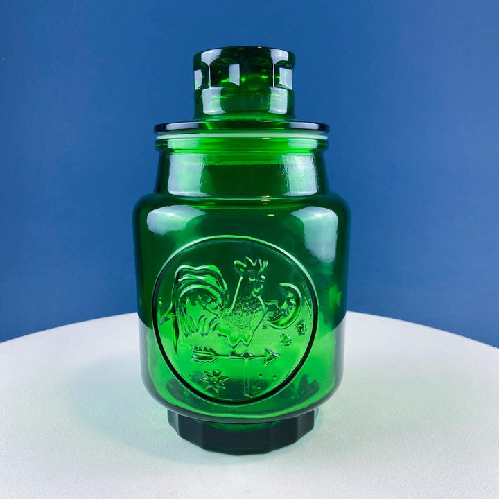 Vintage Green Glass Storage Jar with Lid. Wheton NJ. Glass Canister. Countertop Container or Cookie Jar. Modern Farmhouse. Dining Room Decor.