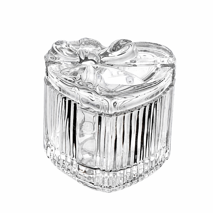 Vintage-inspired heart glass trinket box photographed against a clean white background