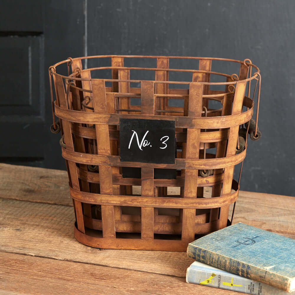 Vintage Inspired Rustic Metal Numbered Storage Baskets (Set of 3)