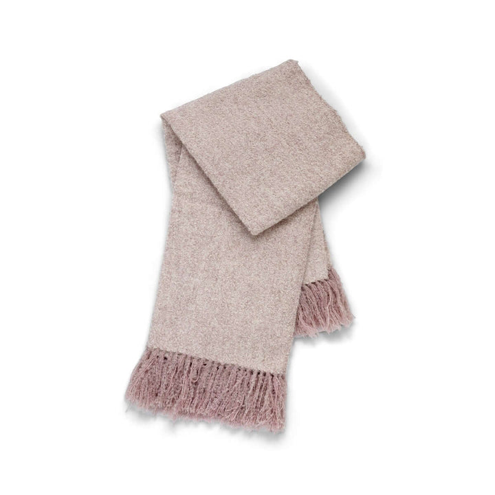 Vintage Light Blush Boucle Alpaca Wool Throw Blanket with fringe, handwoven by artisans.