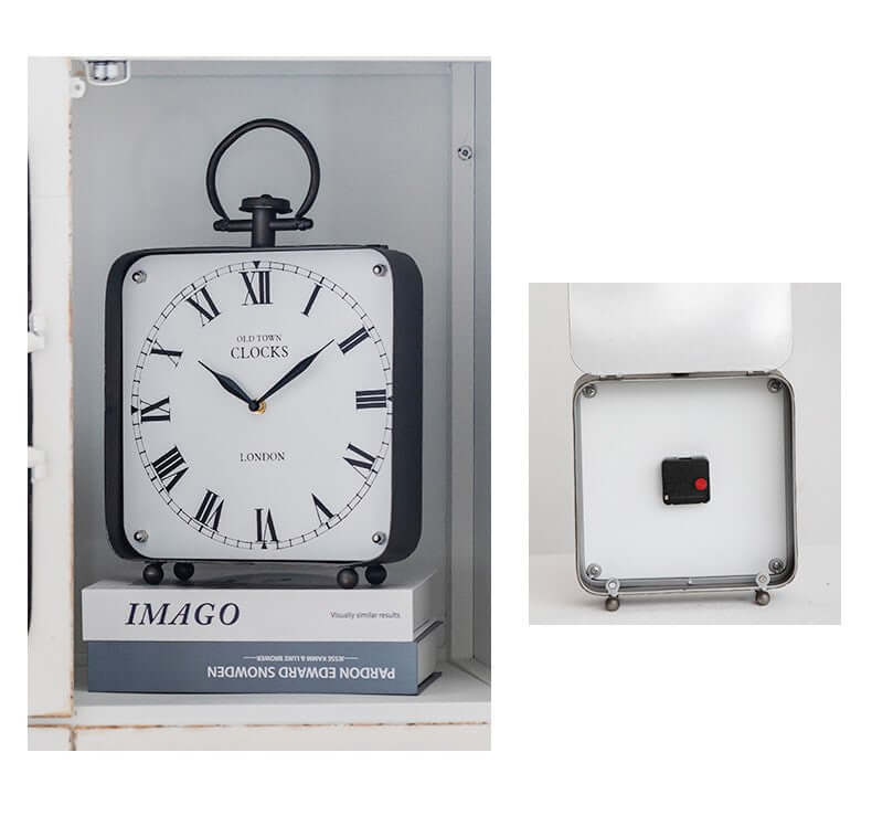 Vintage Old Town London Desk Clock with white face and Roman numerals in a stylish display.