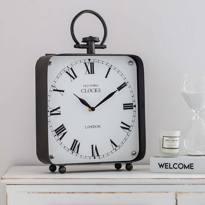 Vintage Old Town London Desk Clock with Roman numerals, charming design, perfect for home or office decor.