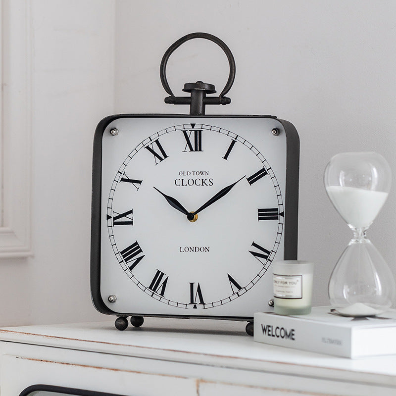 Vintage Old Town London desk clock with Roman numerals on a stylish white and black face.