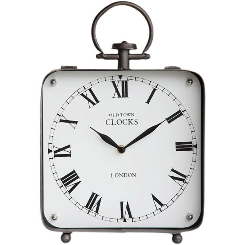 Vintage Old Town London desk clock with classic Roman numerals and elegant metal finish.