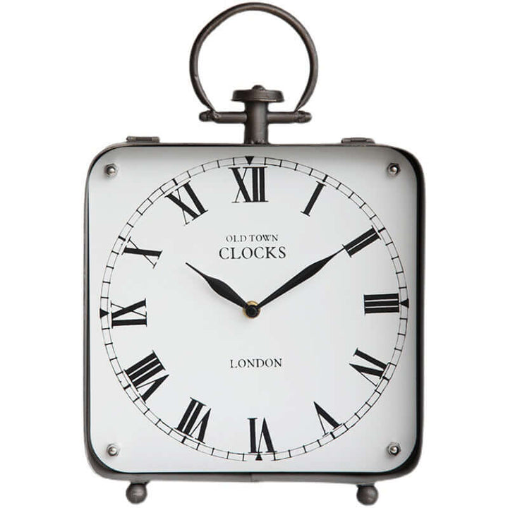 Vintage Old Town London desk clock with classic Roman numerals and elegant metal finish.