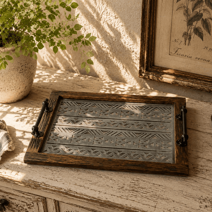 Large and small vintage-style wooden serving trays