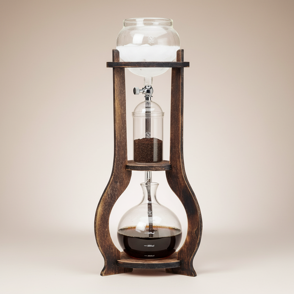 Coffee maker with glass container on a beige background