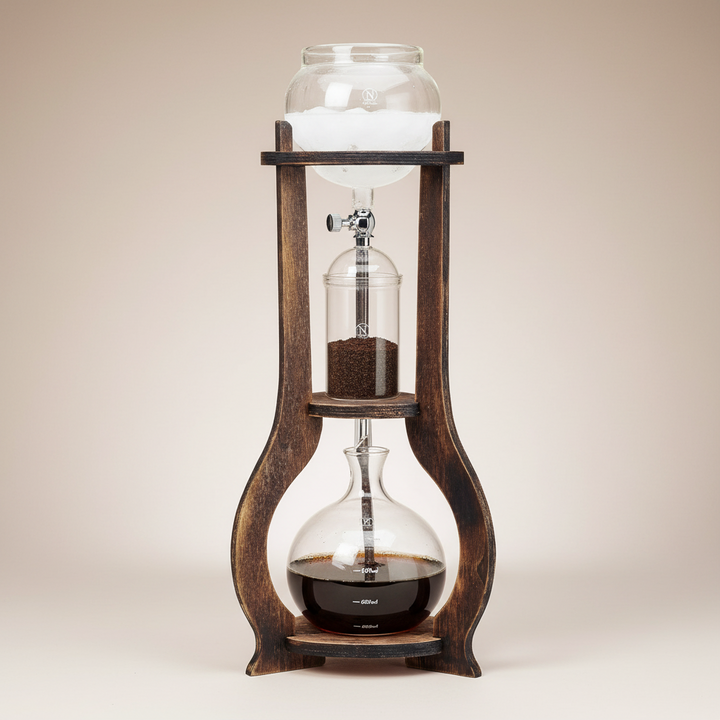 Coffee maker with glass container on a beige background