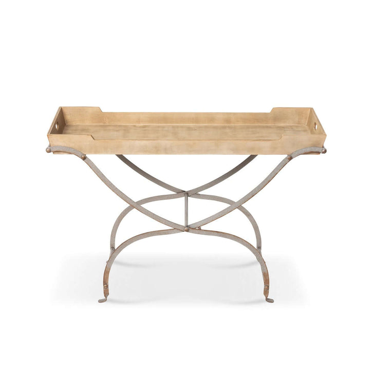 Vintage Wooden Tray Console Table with elegant design and farmhouse charm, ideal for conservatories and entryways.