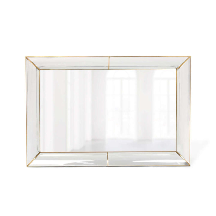 Vintage Beveled Wall Mirror with Gold Trim showcasing elegant reflective frame and delicate gold accents.