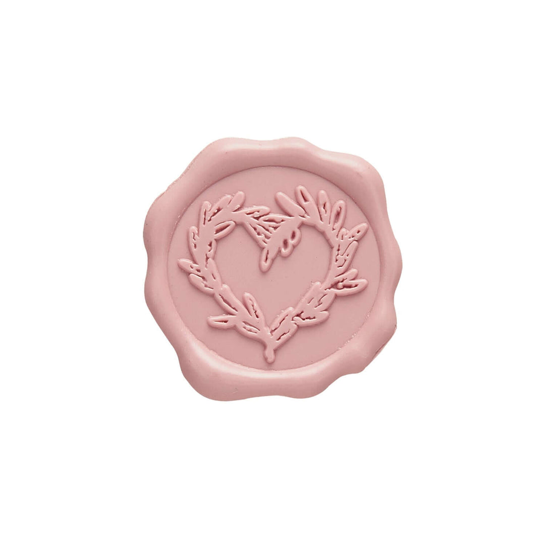 Vintage Branch Heart Wax Seal Stickers for Wedding Invitations - Elegant pink seal with heart made of entwined branches.