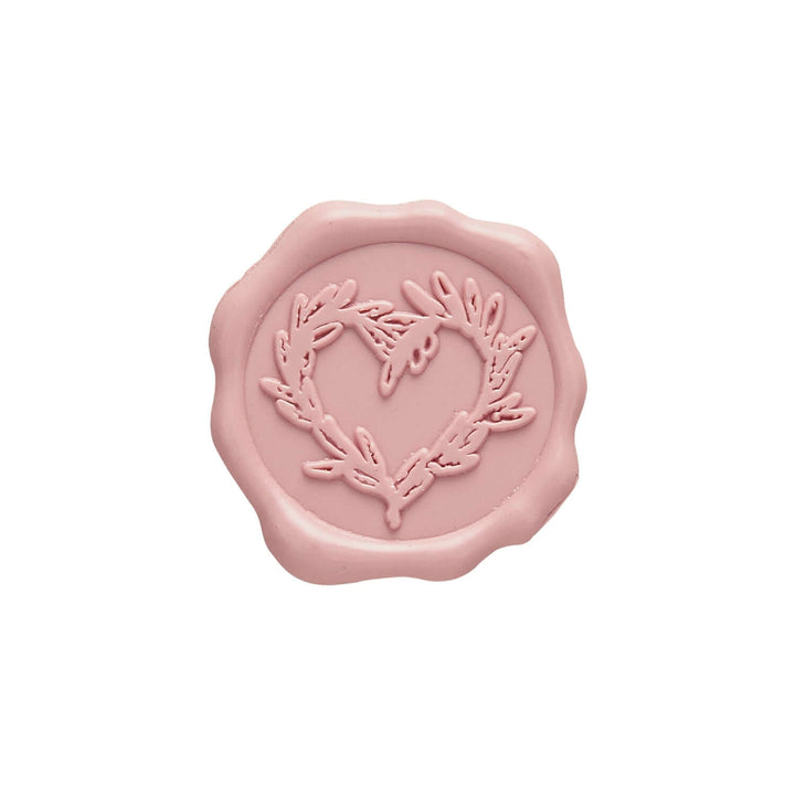 Vintage Branch Heart Wax Seal Stickers for Wedding Invitations - Elegant pink seal with heart made of entwined branches.