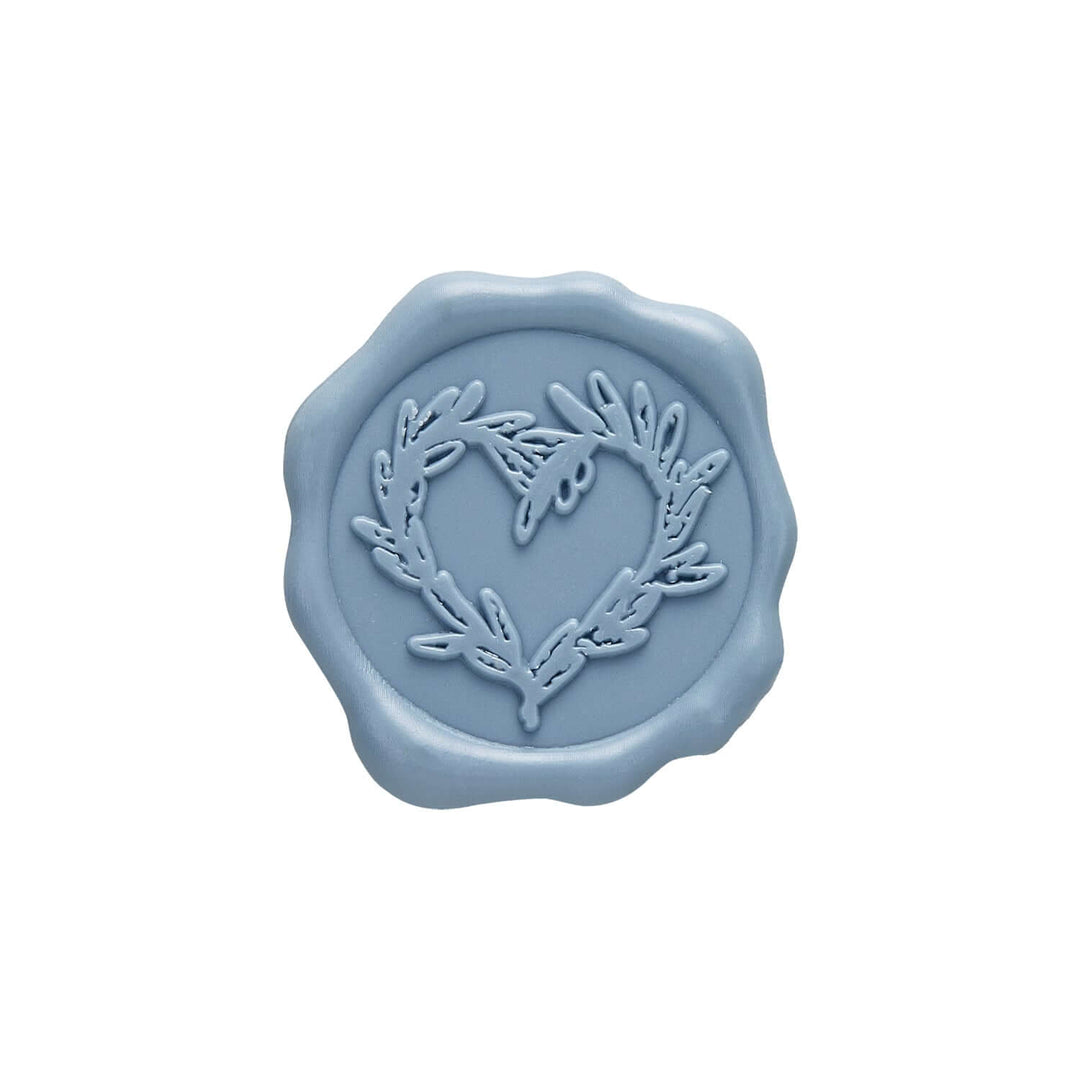 Vintage Branch Heart Wax Seal Stickers for Wedding Invitations in blue with branch heart design.