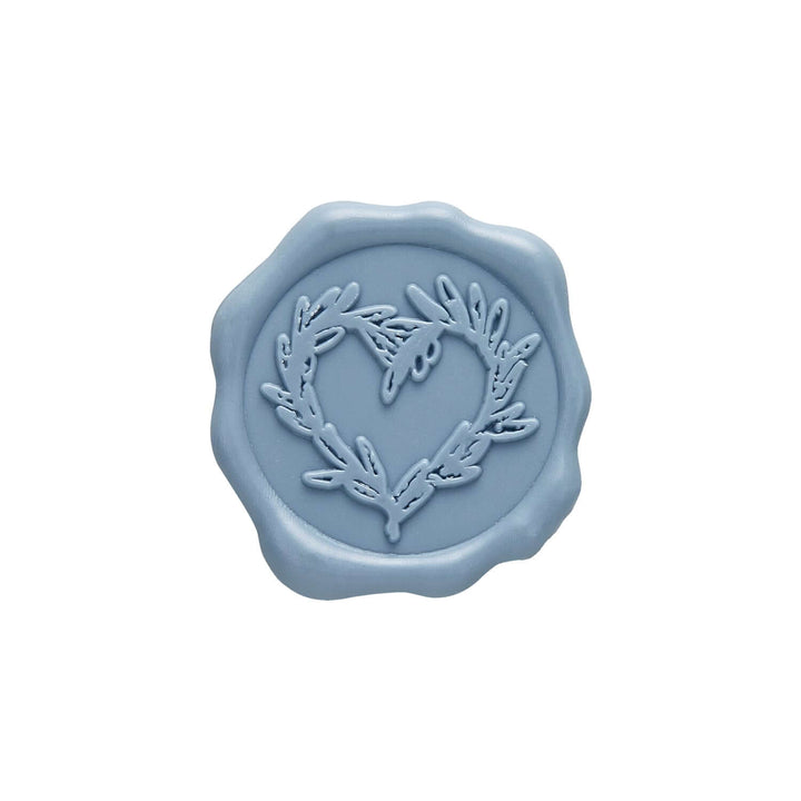 Vintage Branch Heart Wax Seal Stickers for Wedding Invitations in blue with branch heart design.
