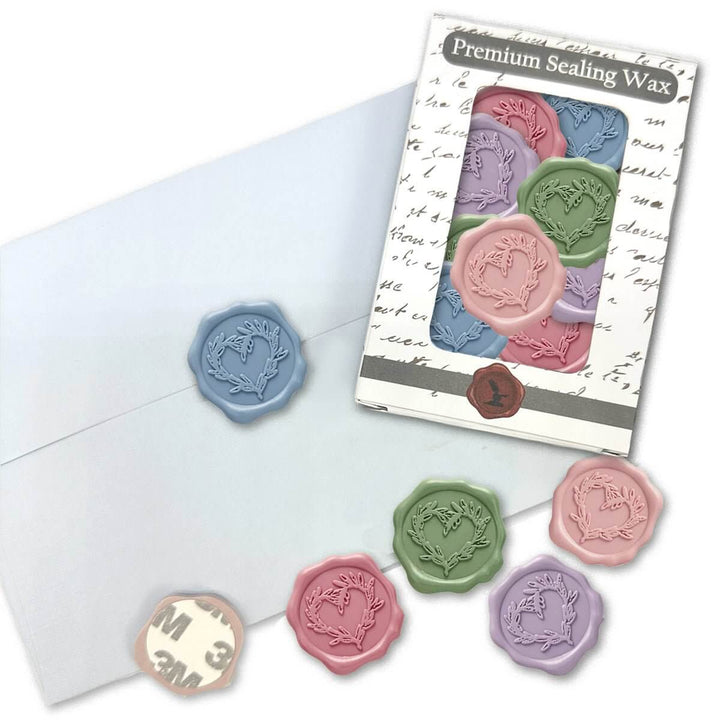 Vintage Branch Heart Wax Seal Stickers for Wedding Invitations in assorted colors with envelope.