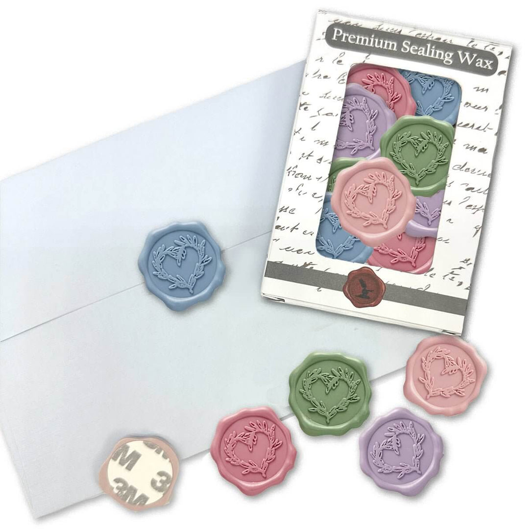 Vintage Branch Heart Wax Seal Stickers for Wedding Invitations on envelope and packaging.