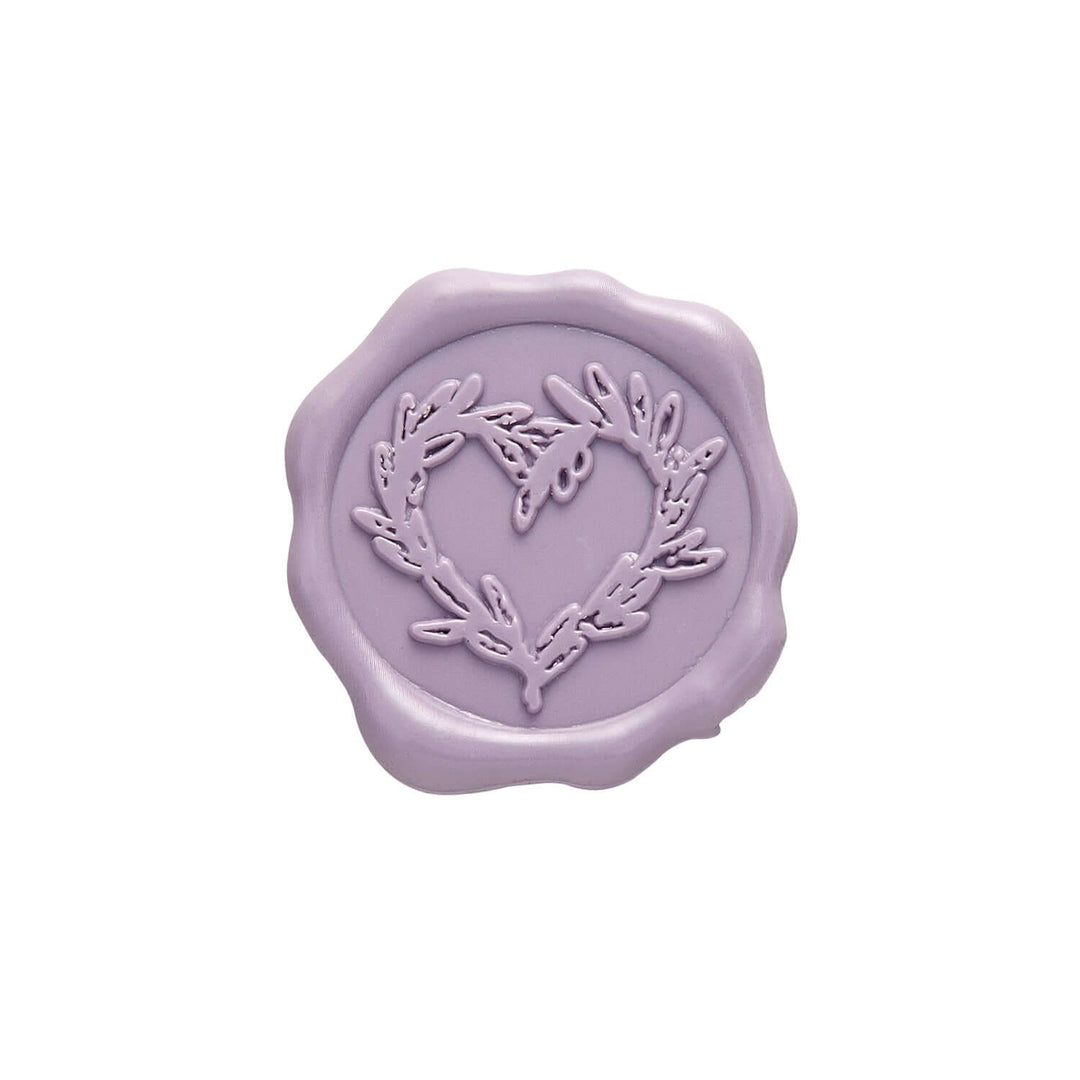 Vintage Branch Heart Wax Seal Stickers for Wedding Invitations, featuring a heart formed from branches in lavender wax.