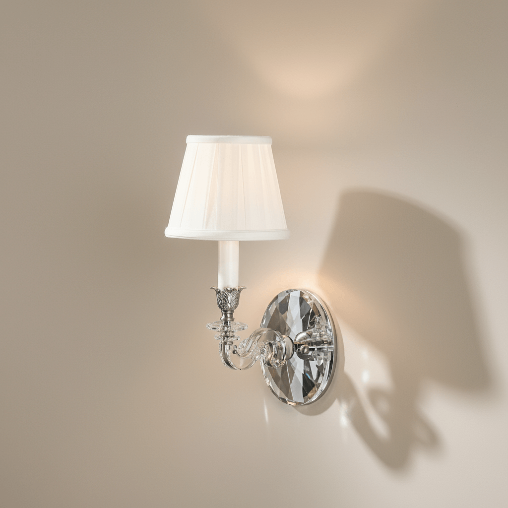Vintage Crystal Wall Sconce with Polished Nickel Trim featuring classic design and elegant crystal base.