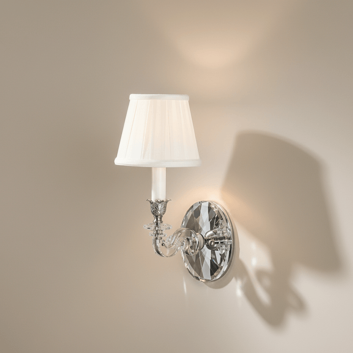 Vintage Crystal Wall Sconce with Polished Nickel Trim featuring classic design and elegant crystal base.
