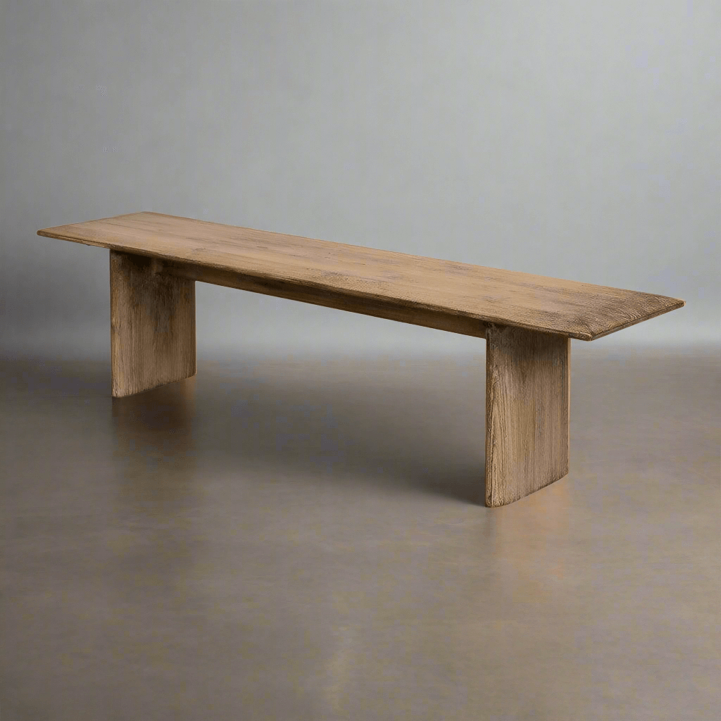 Vintage Farmhouse Reclaimed Pine Bench on neutral background