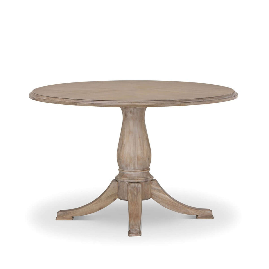 Vintage Farmhouse Round Pedestal Dining Table with rustic design and elegant wooden finish