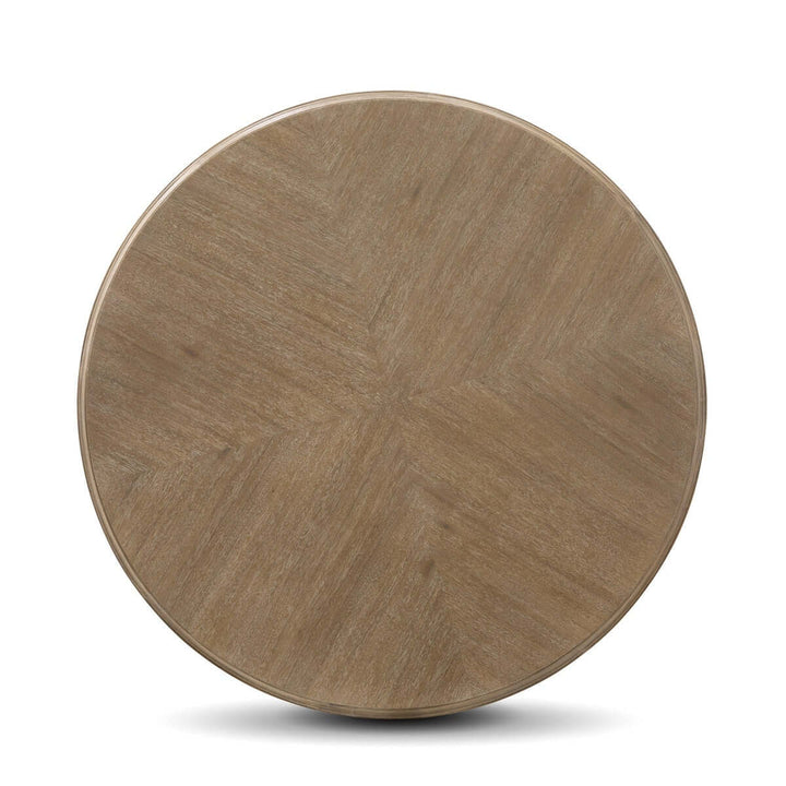 Top view of Vintage Farmhouse Round Pedestal Dining Table with wood grain pattern